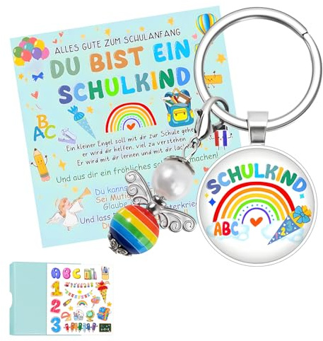 Sternhell Schulkind Schutzengel Schlüsselanhänger Jungen Einschulung Geschenk Schulkind Schultüte Füllung Schutzengel Schulanfang Glücksbringer Grußkarte Einschulung Aufkleber Geschenkbox für Jungen