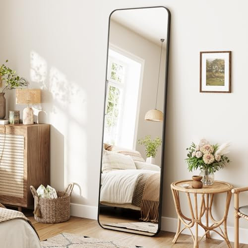 Dripex 160x50cm Full-Length Standing Mirror with Rounded Corners, Large Rectangular Floor Mirror with Stand, Freestanding Hanging or Leaning Against Walls for Living Room Bedroom & Hallway, Black