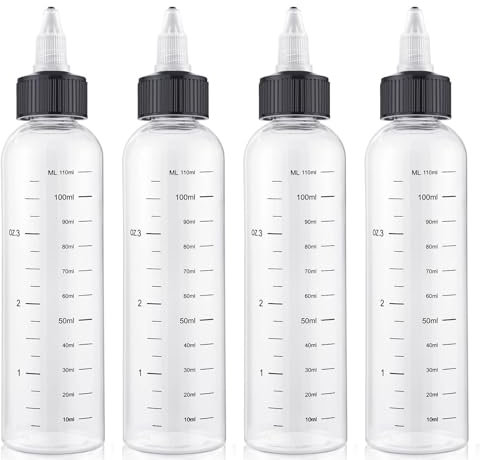 Fogcosy 4Pcs Hair Oil Applicator Bottle, with Graduated Scale Hair Dye Applicator Bottle Twist-On Top Tip Cap Empty Plastic Hairs Color Oil Bottles for Salon Hairs Care Coloring Paint Art Glue