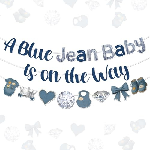 Blue Jean Babyparty-Dekorationen – A Blue Jean Baby is on the Way Banner Bodys Diamanten Wäscheleine Geburtstag Party Girlande Denim & Diamanten Party Dekor für Boho Rustikales Landthema Babyparty