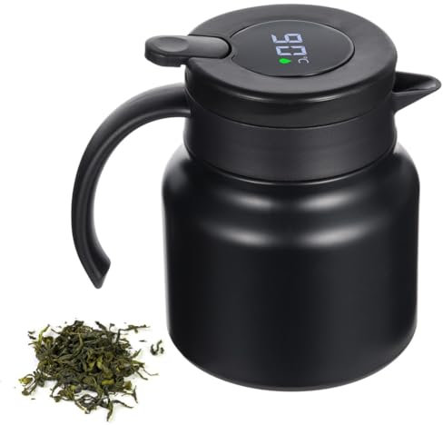 800Ml Stainless Steel Teapot with Infuser, Vacuum Coffee Pot, Digital Temperature Display, Black