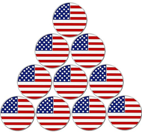 Adhere Golf Ball Markers Personlized Logo Enamel with A Strong Magnetic Hat Clips A Premium Golf Gifts for Golfer (Z-10pcs American Flag)