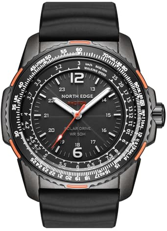 AREXTN Photon Solar Powered Pilot Watch for Men, Military Sport Watch, 5ATM/164FT Waterproof, Luminous Hands, Rotating Bezel, Silicone Strap