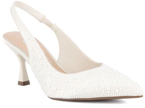 Sugar Women’s Slingback Kitten Heels – Pointed Toe Dress Shoes with Pearl or Bow Detail, Low Heels for Parties, Weddings, or Evening Wear