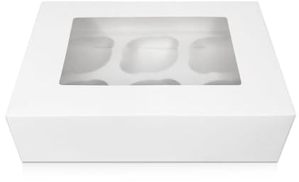 FALGUN 10 x Premium White 12 Hole Cavity Cupcake Boxes with Window and Inserts (6 Holes)