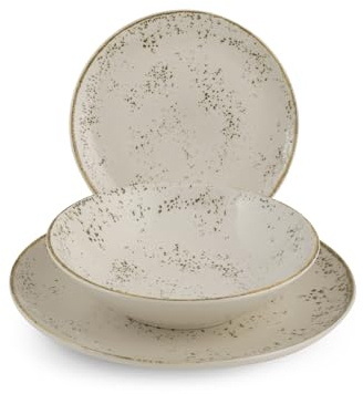 H&H, Servizio Piatti 18 Pezzi in Stoneware, Planet Beige Puntinato, Piatti Piani, Fondi e Frutta, Lavabile in Lavastoviglie