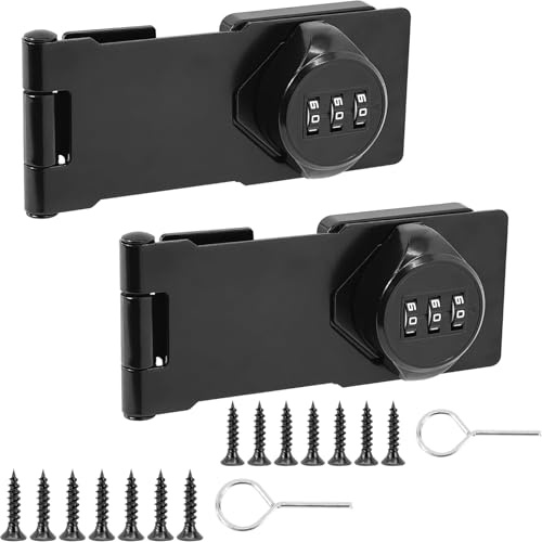 3-Digit Combination Hasp Lock, 4.3 Inch Zinc Alloy 90 Degree Rotary Keyless Password Latch, Security Cabinet Lock for Cupboard, Drawer, Shed, Barn Door & Outdoor Use 2 Pack