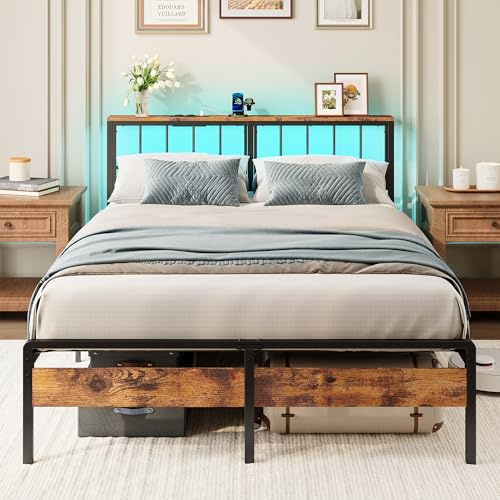 IRONCK Bett 140x200, Doppelbett mit Metall-Lattenrost Unterbettaufbewahrung