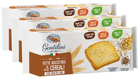 3X Gentilini Fette Biscottate Spesse ai 5 Cereali con Semi di Lino 185g