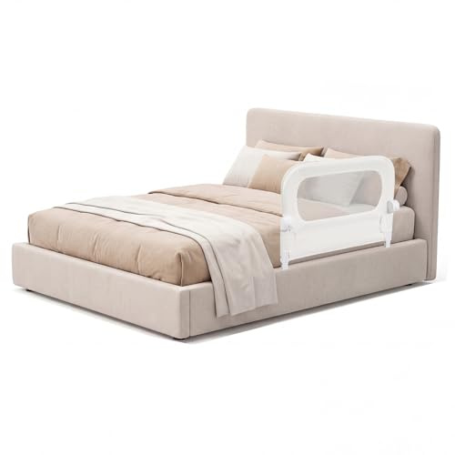 COSTWAY Bettgitter klappbar, 80 x 60 cm Bettschutzgitter mit abnehmbarem Oxford-Bezug, U-förmigem Gestell & Gurt, Kinderschutzgitter, Rausfallschutz für Kinderbett Elternbett Boxspringbett (Weiß)