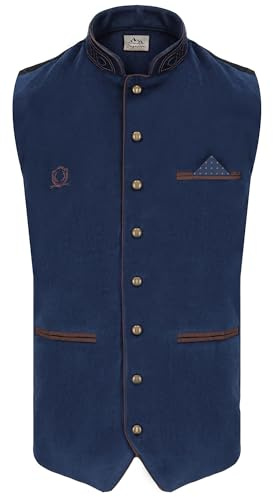 Steigenhöfer Trachtenweste Herren in Samtoptik - Edmund - Verstellbarer Rückenriegel - Tiefe Taschen - Traditionelle Kugelknöpfe - Einstecktuch - Ideal für ihr Oktoberfest Herren Outfit