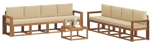 vidaXL Outdoor-Sofagarnitur 9 pcs Natur und Beige Massivholz Akazie, Akazienholz Garten Sofa Set, modernes Outdoor Lounge, stylische Terrassenmöbel, Bequeme Sitzgelegenheit für Treffen