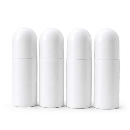 4 Stück 50ml Kunststoff Roll On Flasche Leer, Deoroller Zum Befüllen | Nachfüllbare Roll-On Deo-Flaschen, Weiß Rollkugel Tropffrei Präzise, Für Aromatherapie Duftöle Parfüm Reisen Ätherische Öle