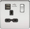 Knightsbridge SFR9901PC Screwless 13A 1G Switched Socket with Dual USB Charger-Polished Chrome with Black Insert, Silver
