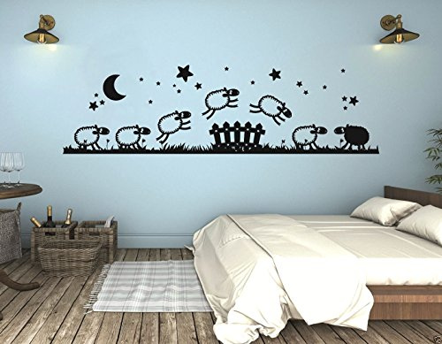 tjapalo® S-pkm45 Wandtattoo Kinderzimmer Wandtatoo Baby Schaf Schäfchen zählen junge Mädchen Wandsticker (B100 x H28 cm)