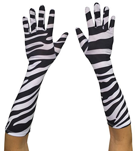 Seeksmile Erwachsene Spandex Ellenbogen Länge Kostüm Handschuhe, Zebra, Einheitsgröße