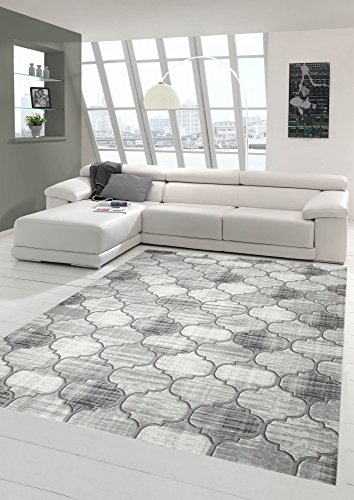 Designer und Moderner Teppich Marokkanisches Muster in Grau Beige Größe 120x170 cm