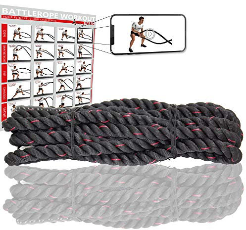 POWRX Battle Rope Schwungseil I Ø 38 oder 50 mm I Trainingsseil Sportseil Schlagseil Tau Seil für Fitness Kraft Training I versch. Länge I Wandhalterung optional (38 mm, 12 m)