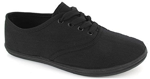 Ladies Womens Plimsoles LACE UP Flat Pumps Plimsolls Canvas Girls Trainers Size