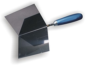 DEWEPRO® Kantenkelle für Außenecken - Eckkelle mit Edelstahlblatt 120x97x97mm und Holzgriff - Außeneckkelle - Eckenkelle - Eckspachtel