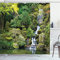 ABAKUHAUS asiatisch Duschvorhang, Bäume Laub Rock Garden, Stoffliches Gewebe Badezimmerdekorationsset mit Haken, 175 x 200 cm, Grün Weiß