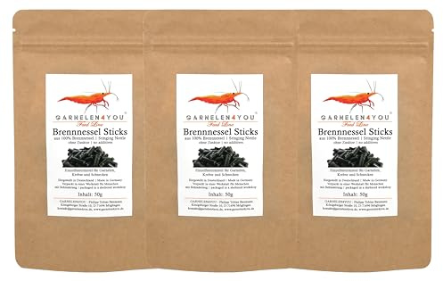 GARNELEN4YOU® Brennnessel Sticks | Premium Garnelenfutter | nachhaltige Verpackung | Made in Germany | Futter Pellets für Garnelen, Krebse, Schnecken & Co.