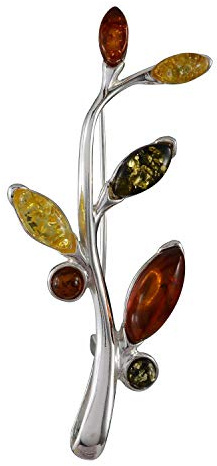 HolidayGiftShops Sterling Silver and Multicolored Baltic Amber Brooch Daisy