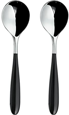 Grunwerg 2SUS650BK Yin & Yang Soup Spoons, Stainless Steel, Black