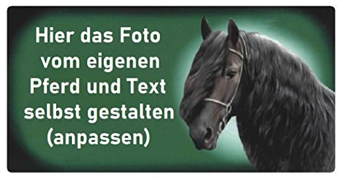 Schilderfeuerwehr Pferdeschild aus hochwertigem Aluminium mit Foto Bild Motiv von Deinem Pferd und Text Namen selbst gestalten Boxenschild Stallschild Stalltafel Boxentafel Stall Gatter Box