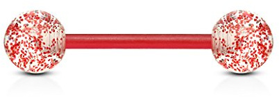 Paula & Fritz® Zungenpiercing-s Glitzer-Kugeln Bioflex Acryl Kunststoff 16mm Stab-länge 1.6 mm Stab-Dicke viele Farben Set Barbell Kugeln PTFE