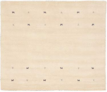 carpetfine Wollteppich Gabbeh Uni Quadratisch Weiß 150x150 cm | Moderner Teppich für Wohn- und Schlafzimmer