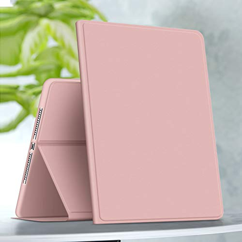VAGHVEO Coque pour iPad 10,2 2021 9ème Génération/2020/2019 avec Porte-Stylo, iPad 8ème Gén / 7ème Étui Flexible Smart Cover Case (Réveil/Sommeil Automatique) Housse Arrière TPU Souple, Rose