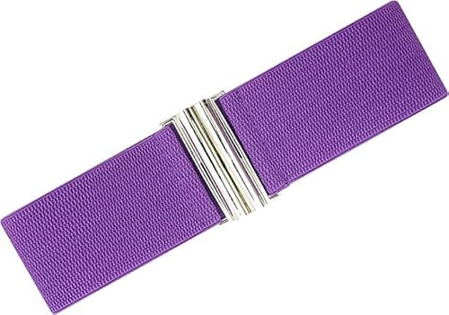 Ro Rox Damen Breiter Elastischer Taillengürtel im Retro Vintage Stil – Stretchgürtel für Kleider, 50er Jahre – Moderne Schnalle, Mehrere Farben - Lila (S)