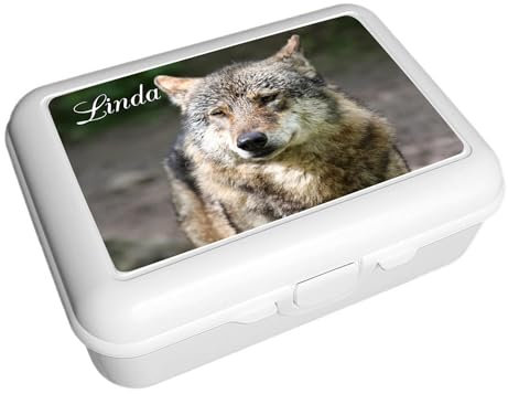 CreaDesign, Kinder Brotdose, Lunchbox, Vesperbox weiß mit Fächern Einsatz, ideal für Kita, Kindergarten und Schule, Wolf, 13,9 x 19 x 7 cm, Volumen 1 Liter