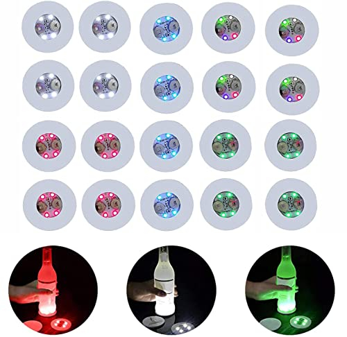 CDIYTOOL 20 sous-Verres à LED pour Boissons, lumières de Bouteille à LED, lumières de Porte-gobelet pour Bouteille d'alcool à vin, cierges Magiques pour Champagne, fête, Bar, coloré (20pcs)