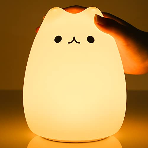 Tremdwoto Hase Nachtlicht für Kinderzimmer, 7 Farben wechselnde tragbare Touch-Lampe, USB aufladbare Silikon-Tier-Nachtlicht Geschenk für Baby Kinder Kinderzimmer Kleinkind Mädchen (Katzen)