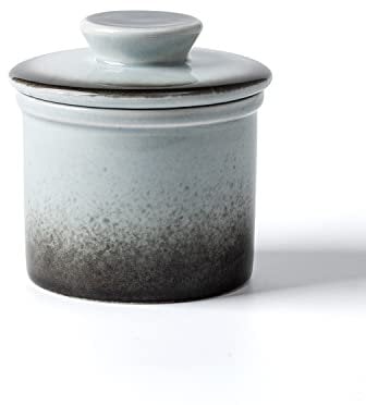 XELA Ceramic Butter Crock, French Butter Dish for Counter, Butter Keeper With Water Line for Spreadable Fresh Butter - Gradient Grey