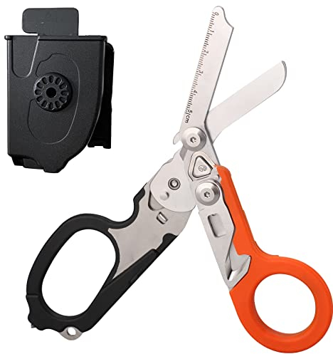 MCDSAJ 6 in 1 Multifunktions-Notfall-Schere, Notfall-Schere, Notfall-Schere mit Gurtschneider und Glasbrecher, Outdoor Camping Rettungsschere Werkzeuge, Schwarz mit Scheide