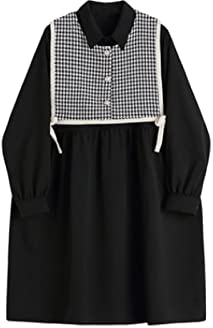 Women's Dress Vintage Plaid Vests Female Long Sleeve Dress Elegant Loose Trendy High Waist A-line Mid Long Frocks Two-Piece Set,2,S
