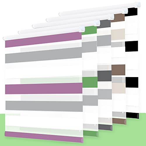 Rollo, Rollos für Fenster Doppelrollo ohne Bohren, Doppelrollo Klemmfix ohne Bohren, Rollo ohne Bohren, Doppelrollo ohne Bohren, für Fenster und Türen Weiß-Anthrazit-Aubergine 70 x 120cm