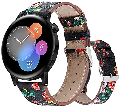 Armbänder Leder Uhrenarmband für Huawei Watch GT3 42mm Leder mit Metallschnalle aus Edelstahl Armband für Herren Damen, Lederarmband für Huawei Watch GT3 42mm (Schwarze Färberdistel,20mm)