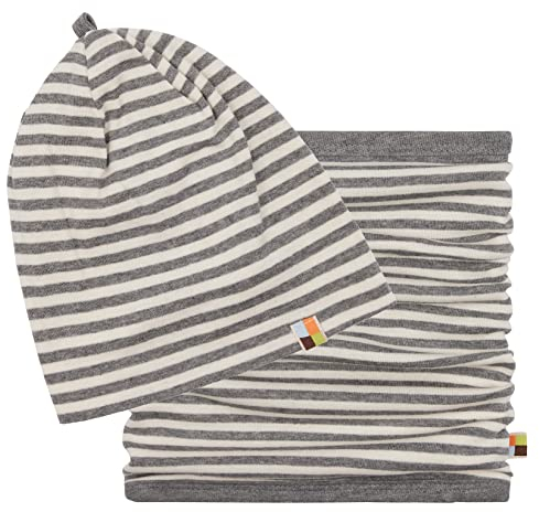 loud + proud Unisex Baby Set Schlauchschal, GOTS Zertifiziert Beanie-Mütze, Grau, 42-44 EU