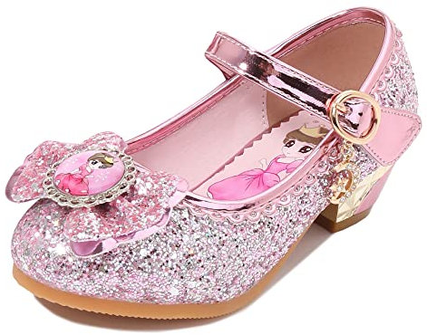 Eleasica Principessa Elsa Bambina Scarpe con Tacco Alto Ragazze Cenerentola Cerimonia Compleanno Sandali Paillettes Carnevale Partito Halloween Bimba Ballerine,Rosa 2,30