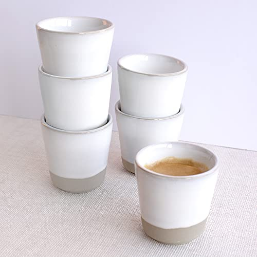 Lot de 6 Verres à Café Expresso, Tasse en Céramique Grès 75ml, Finition à la Main, Blanc, MELIDES Sweet