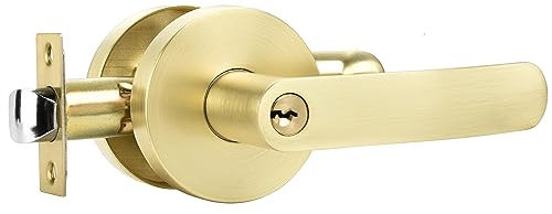 Karlstone 1 Pack Brushed Gold Door Handles,Keyed Alike Heavy Duty Modern Interior/Exterior Door Knobs with Lock and Key for Bedroom Bathroom or Front Doors