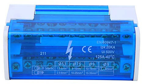 Morsettiera di Distribuzione, Scatola di Distribuzione su Guida Din 500V 125A Morsettiera Morsettiera Morsettiera su Guida Din Monofase a 2 Livelli con Coperchio Antipolvere