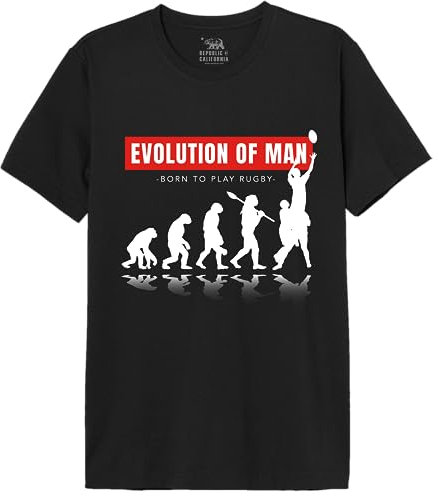 Republic of California « Evolution of Rugby » MEREPCZTS128 T-Shirt Homme, Noir, Taille L
