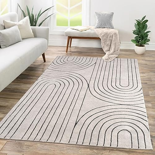 TT Home Wohnzimmer Teppich Kurzflor Geometrisches Design Abstrakte Optik, Farbe:Grau, Größe:80x150 cm