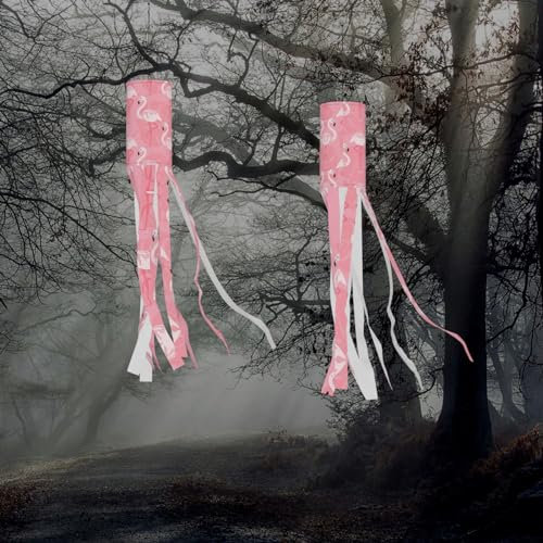 Girouette flamant rose d'été avec feuilles de palmier pour Halloween, 101,6 cm, sac à vent léger pour terrasse, jardin, arbre de fête, décorations à suspendre en plein air
