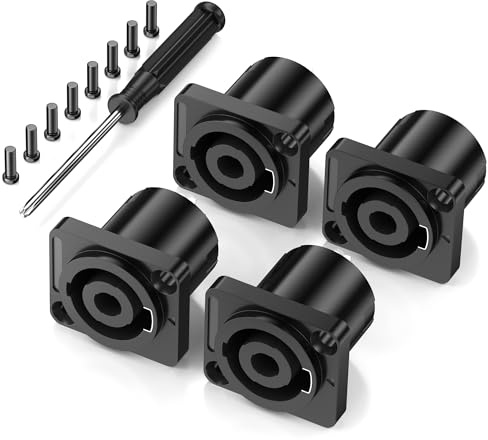 Jumwa 4Pack 4 Pole Speakon Panel Twist Lock Lautsprecher Buchse Square Panel Jack Montage Kompatibel mit Neutrik Speakon NL4MP, NL4MPR, NL4FC, NL4FX, NLT4X, NL4 Serie, NL2FC, Type6